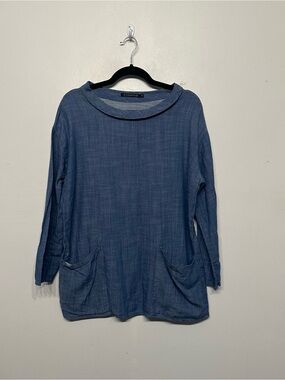 Curator SF Denim Chambray Cowl Neck Top Blouse Medium